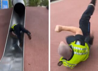Boston Police Officer Injured Going Down Children's Slide in Viral Video