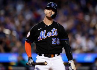 Mets’ Pete Alonso hit in helmet with Phillies’ Taijuan Walker pitch