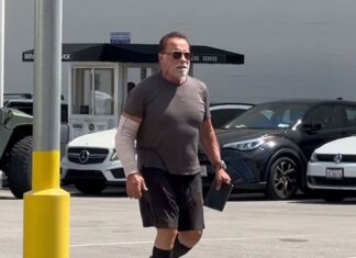 Arnold Schwarzenegger Sporting Arm Cast After Undergoing Elbow Surgery