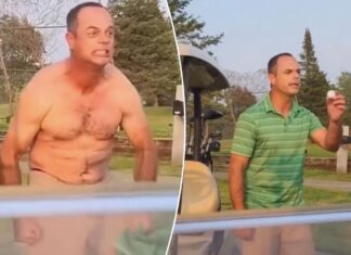 Golfer rips his shirt off while threatening other players in bizarre scene