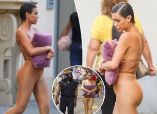 Bianca Censori hides her breasts behind a pillow during Italy stroll with Kanye West
