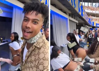 Blueface Throws Money on Strippers During Rams Game Inside SoFi Stadium