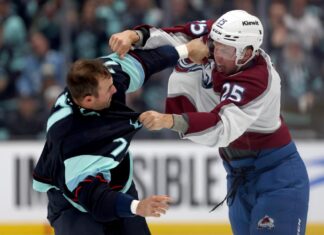 Kraken’s Jordan Eberle fights Avalanche’s Logan O’Connor