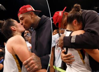 Kelsey Plum kisses husband Darren Waller after Aces win WNBA Finals
