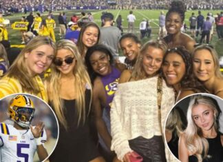 Olivia Dunne watches LSU’s blowout win vs. Army with pals