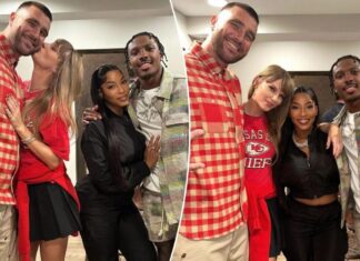 Taylor Swift kisses Travis Kelce in first public smooch photo