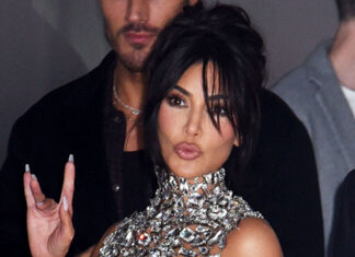 Kim Kardashian Braless Under Sheer Crystal Top at Swarovski Event – Hollywood Life