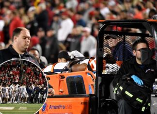 Virginia RB Perris Jones stretchered off after nasty collision