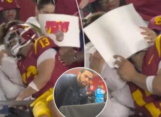 Caleb Williams cries in mom’s arms after loss, wants to cuddle with dog