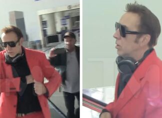 Nicolas Cage Rocks Red Christmas Suit at LAX