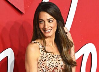 Amal Clooney Wears Gold Dress on 2023 Fashion Awards Red Carpet: PHOTOS