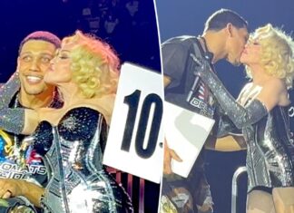 Madonna kisses boxer beau Josh Popper at US ‘Celebration’ tour kickoff in Brooklyn
