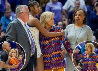 Angel Reese holds LSU coach Kim Mulkey back from ref in meltdown