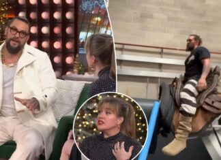 Kelly Clarkson awkwardly reacts to Jason Momoa gyrating