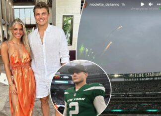 Zach Wilson’s girlfriend, Nicolette Dellanno, celebrates Jets win