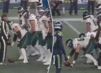 Jason Kelce caught by referees moving ball before ‘tush push’