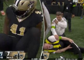 Sideline assistant injured after collision with Alvin Kamara