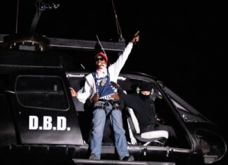 A$AP Rocky Takes to the Skies for Dramatic Helicopter Performance at Rolling Loud California 2025
