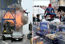 Tom Holland stunt double swings into explosive action in ‘NYC’ for latest Spider-Man movie