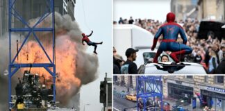 Tom Holland stunt double swings into explosive action in ‘NYC’ for latest Spider-Man movie